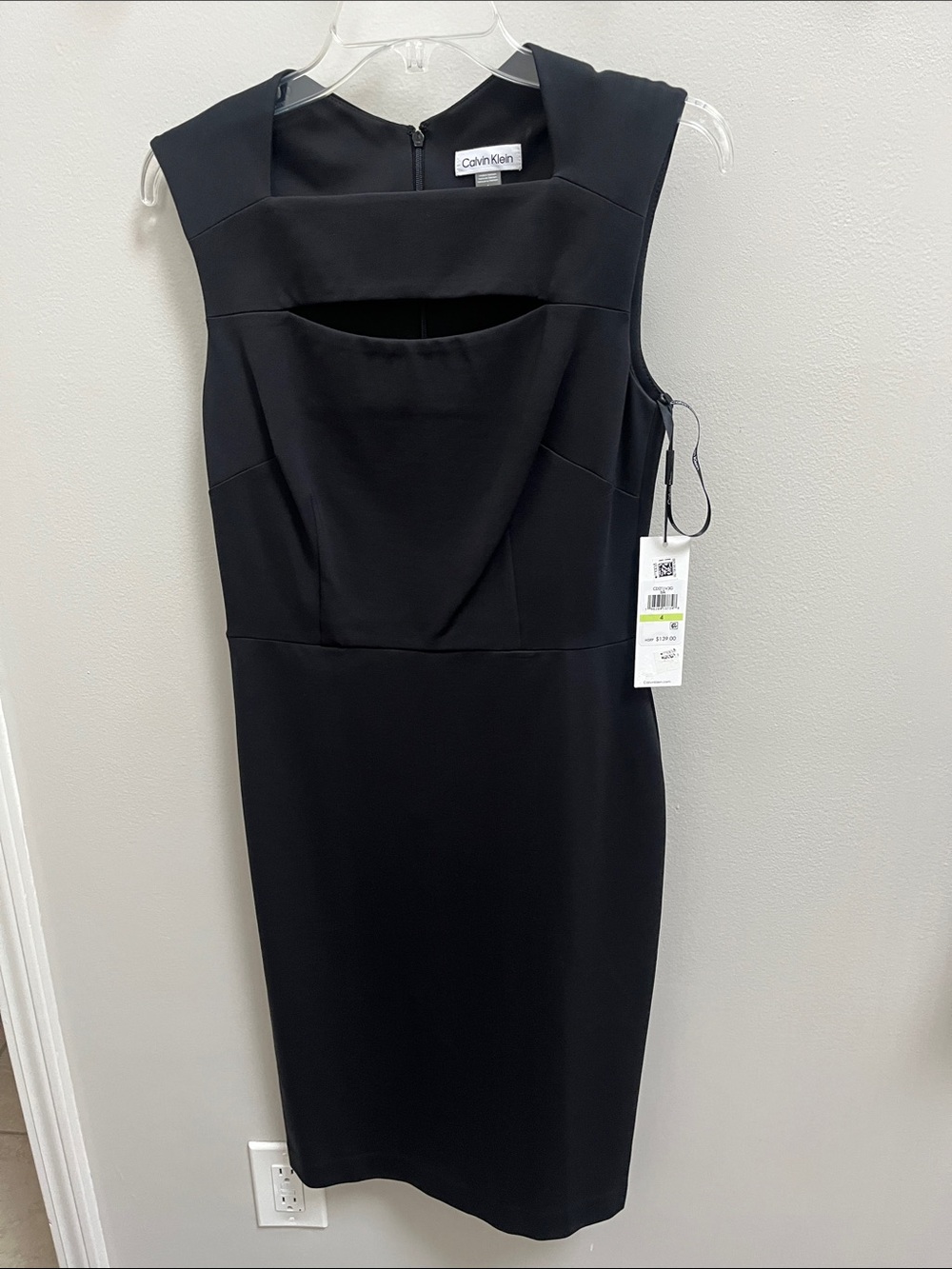 Calvin Klein Black Sleeveless Midi Dress with Front Keyhole